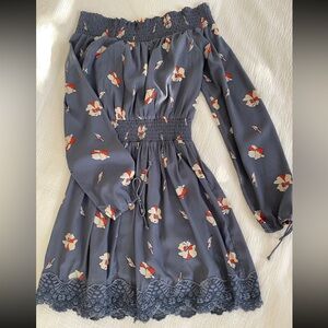 Abercrombie & Fitch Blue Floral Off-Shoulder Dress
